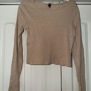 Universal Thread Beige Ribbed Long-Sleeve Crop Top